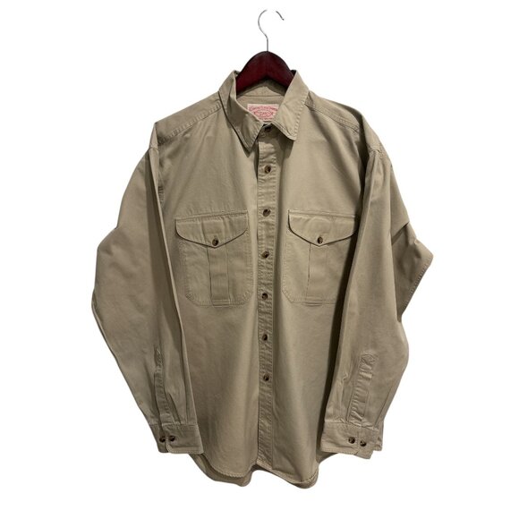 Filson Mens Khaki Work Shirt Button Down Utility Pocket Shirt Large - Picture 2 of 10